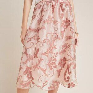 NWT Anthropology Maeve Embroidered Midi Skirt, Floral Blush